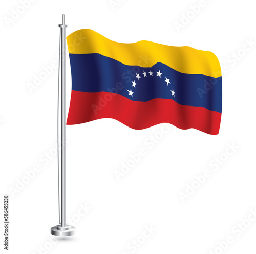 Free Download Venezuelan Flag. Isolated Realistic Wave Flag of Venezuela Country on Flagpole. - GFXLoad