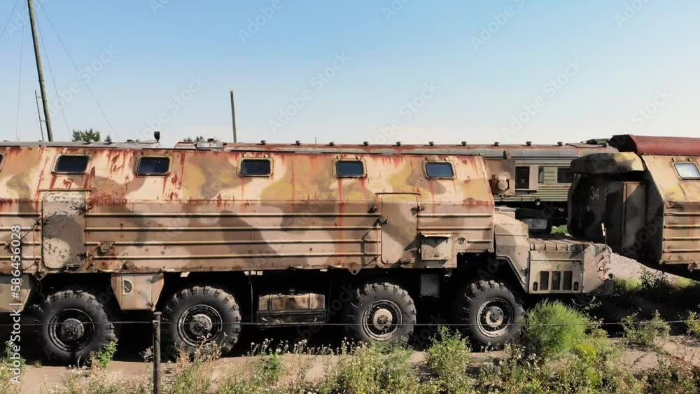 Pan right shot of old truck at Military Graveyard in Pervomaisk, Ukraine Pan right shot of old truck at Military Graveyard in Pervomaisk, Ukraine