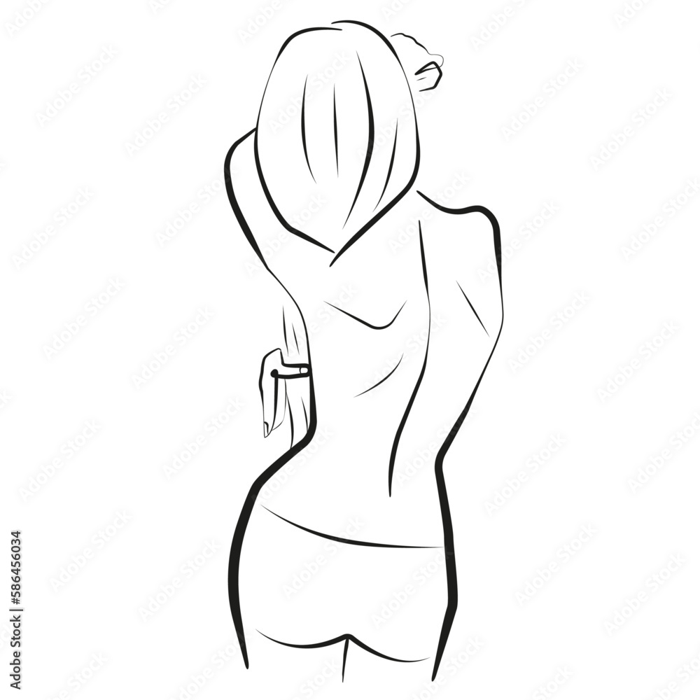 Trendy Line Art Drawing of Woman Back. Beauty Female Body Minimalistic Black Lines Drawing. Female Back Continuous One Line Abstract Drawing. Modern Scandinavian Design. Vector Illustration. Trendy Line Art Drawing of Woman Back. Beauty Female Body Minimalistic Black Lines Drawing. Female Back Continuous One Line Abstract Drawing. Modern Scandinavian Design. Vector Illustration.