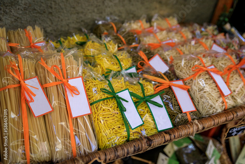 Trofie  traditional Italian pasta at a gift shop in Manarola  Cinque Terre Italy
