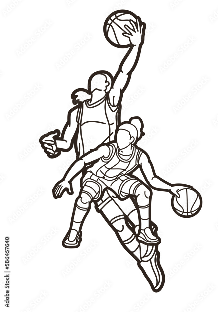 Group of Basketball Women Players Mix Action Cartoon Sport Team Graphic Vector Group of Basketball Women Players Mix Action Cartoon Sport Team Graphic Vector