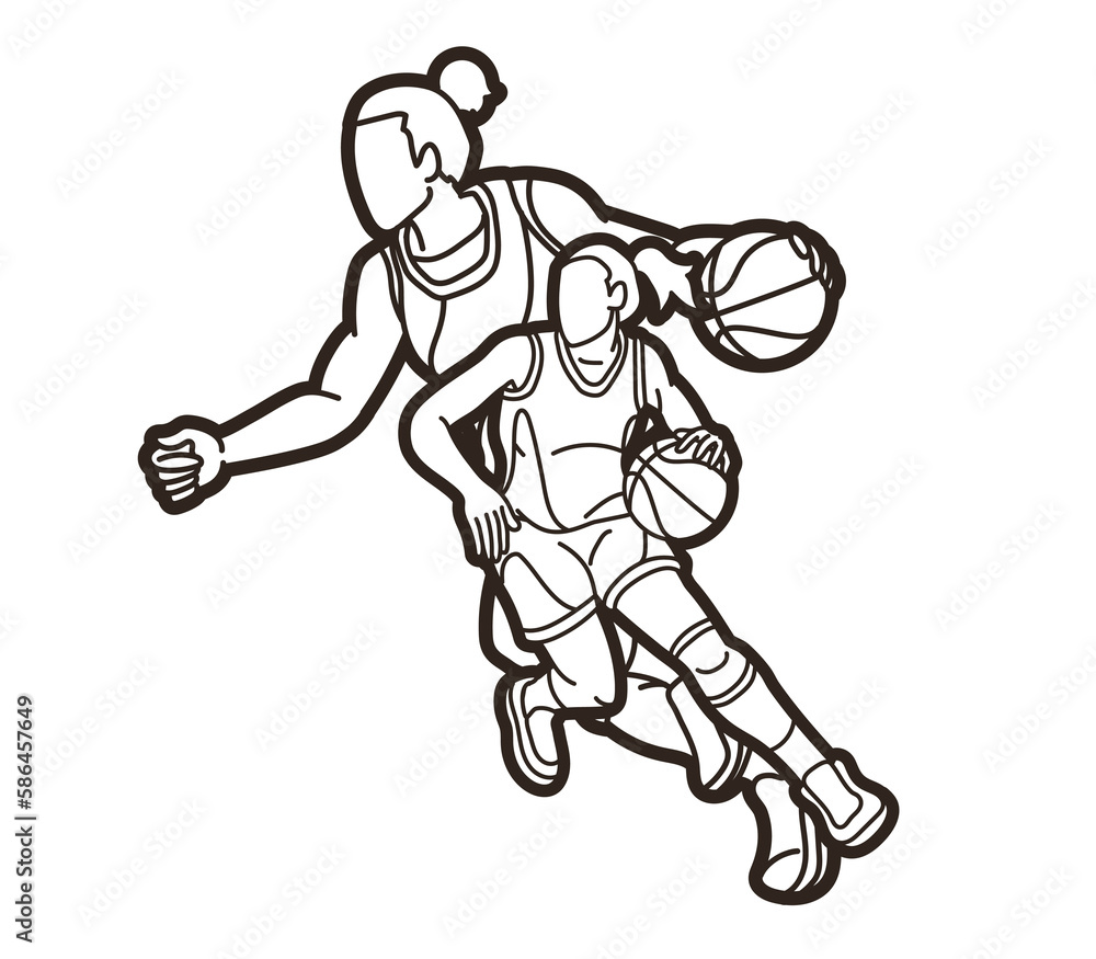 Group of Basketball Women Players Mix Action Cartoon Sport Team Graphic Vector Group of Basketball Women Players Mix Action Cartoon Sport Team Graphic Vector