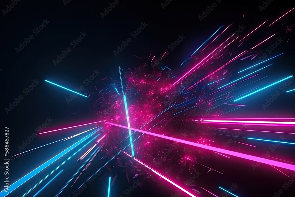 3d render, abstract neon background. Pink blue glowing lines, speed of light, meteor shower from left to right and it can be used a digital wallpaper - Generative AI