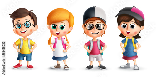 Back to school character vector set. Back to school student kids characters isolated for cute child collection. Vector illustration student collection.