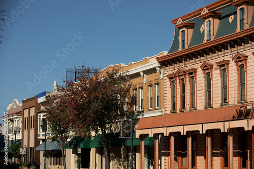 Watsonville, California, USA - January 1, 2023: Sun shines on historic downtown Watsonville. photo