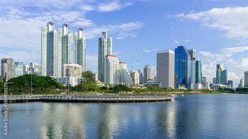 Canvas Print Bangkok city - Cityscape downtown  Business district urban area  ,reflection lan