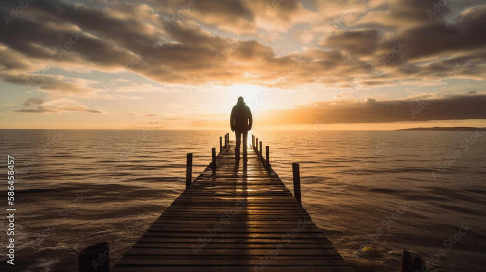 Fototapeta premium Man walking on Pier