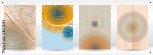 Minimal Minimal Geometric Vector Poster Design with Lines and Gradient Colorful Circles. Collection of Abstract Backgrounds for Covers, Flyers, Templates, Booklets, Cards, Brochures, Branding, etc.