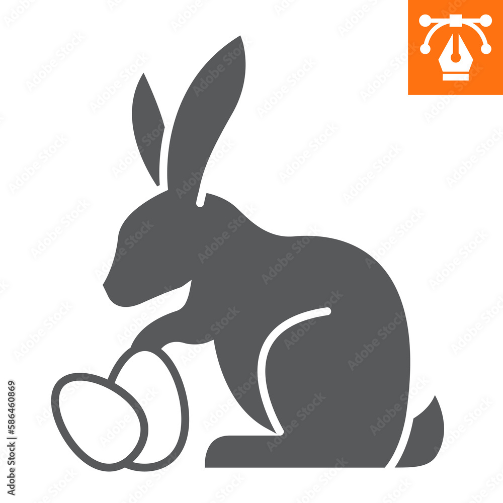 Obraz premium Easter rabbit with eggs solid icon, glyph style icon for web site or mobile app, holiday and easter, easter bunny vector icon, simple vector illustration, vector graphics with editable strokes.