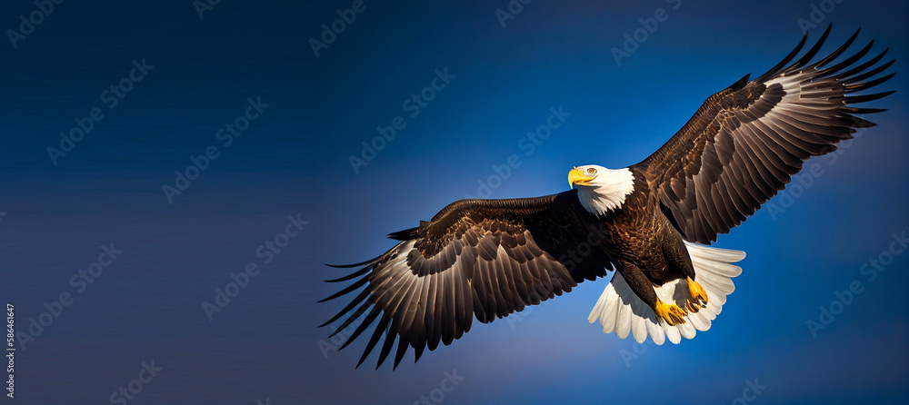 Obraz premium The flying eagle on blue background Generative AI