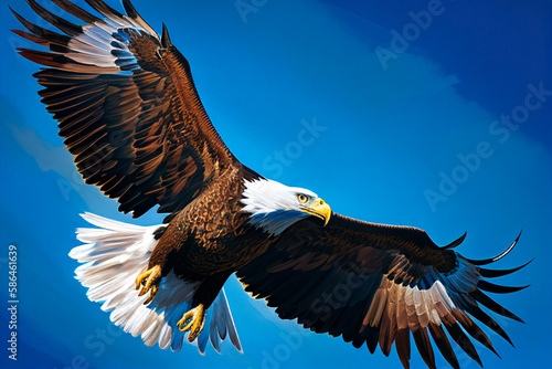 The flying eagle on blue background. Eagle logo template Generative AI
