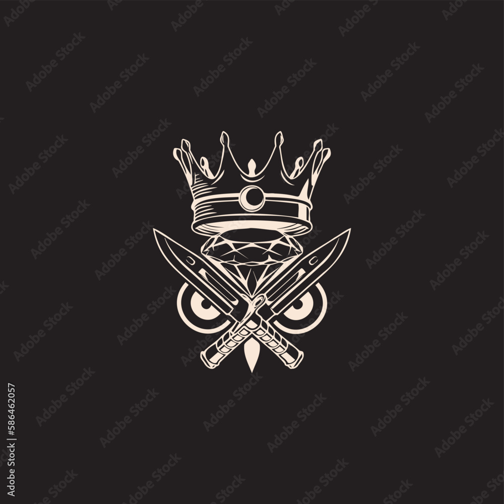 Obraz premium Owl head made of Knives and Diamond, with Crown