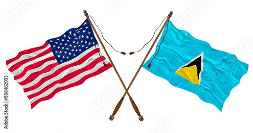 National flag of Saint Lucia and United States of America. Background for designers