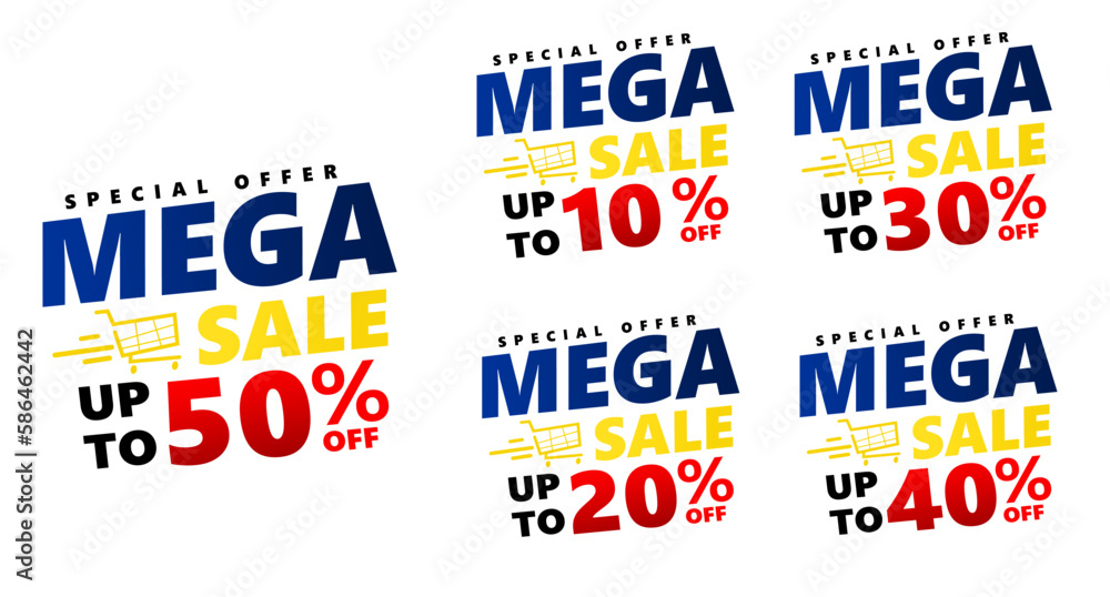 Percent Sale banner template design set, Big sale special offer. 50 10 20 30 40 percent sale. Vector illustration. Can used for business store event.