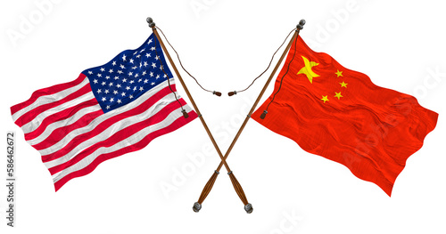 National flag of the People's Republic of China and United States of America. Background for designers