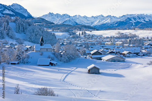 Berghofen - Allgäu - Winter - Kapelle - Alpen - Panorama photo