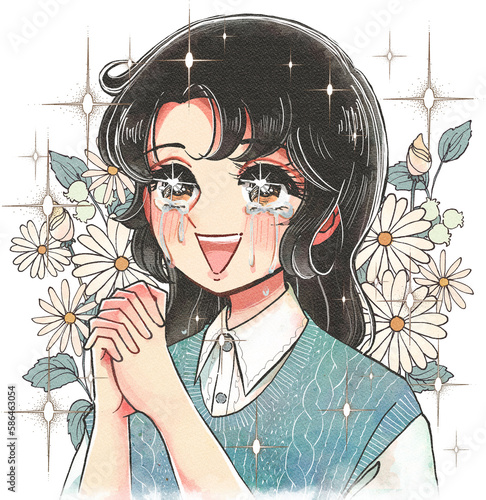 感動…感激…号泣する少女まんが風の登場人物イラスト
