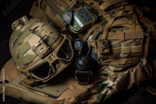 Special Forces Gear: FAST Helmet, NVGs, Plate Carrier Vest. Photo generative AI photo