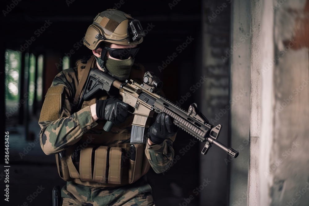 Fototapeta premium Special Forces Soldier: Equipped for Combat. Photo generative AI