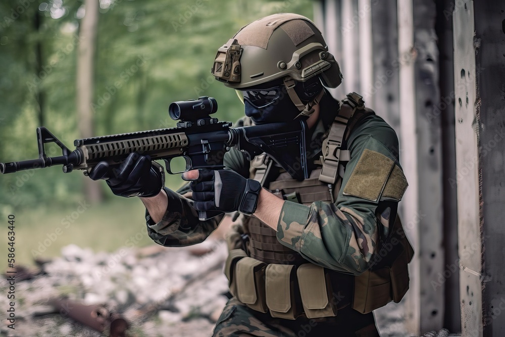 Fototapeta premium Special Forces Soldier: Equipped for Combat. Photo generative AI