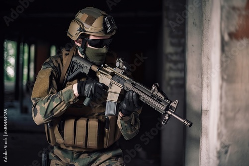 Special Forces Soldier: Equipped for Combat. Photo generative AI © pixardi