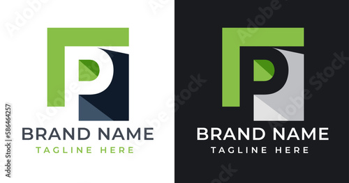 Letter initial P logo design template with square shape design vector illustration