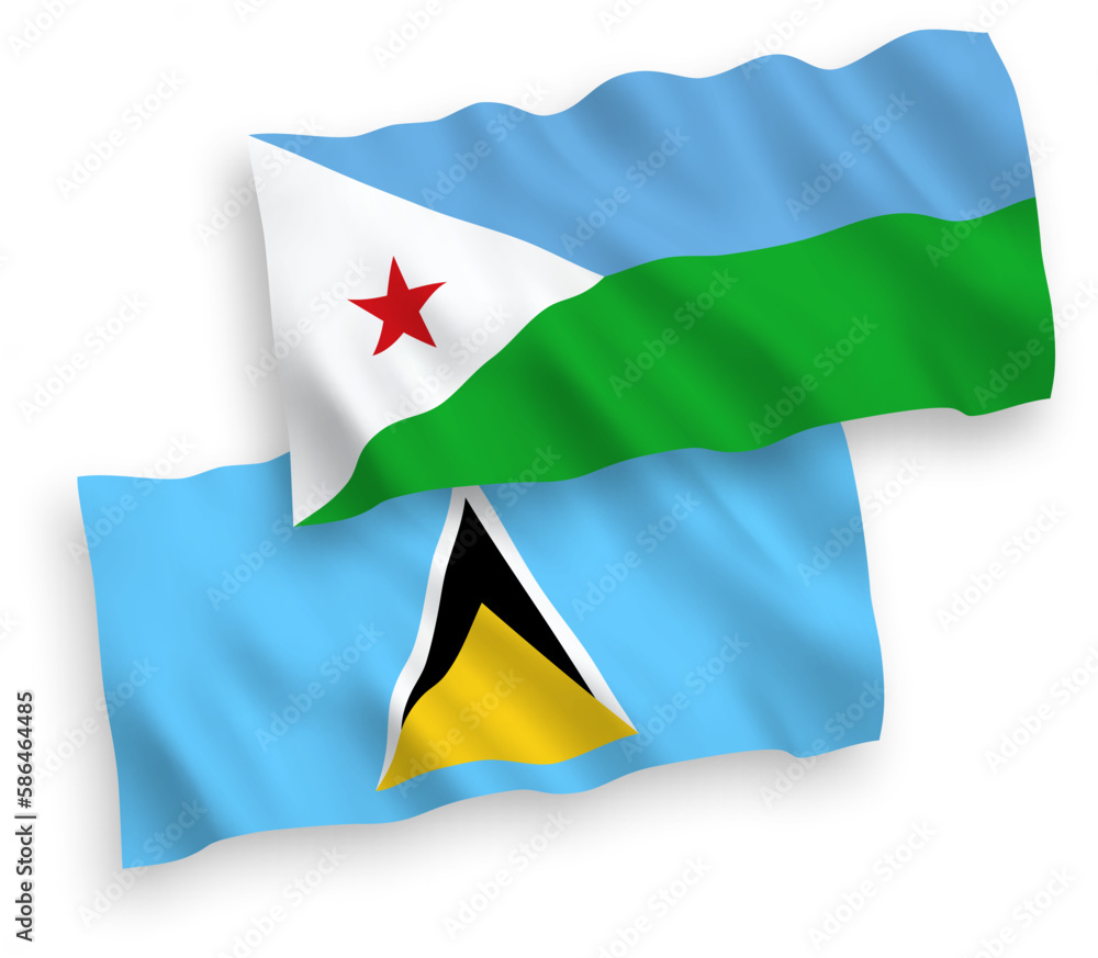 Flags of Saint Lucia and Republic of Djibouti on a white background