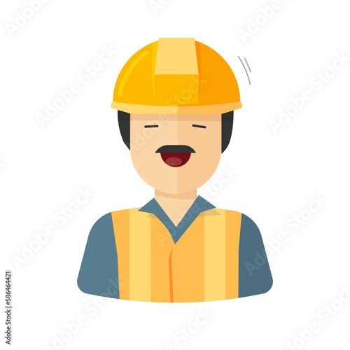 Builder engineer worker man in helmet hardhat vector icon graphic illustration, construction contractor person isolated modern design cartoon flat clipart image orange blue