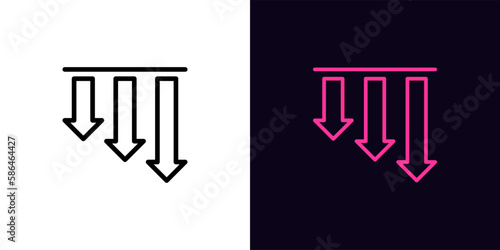 Outline decrease arrow bars icon, with editable stroke. Decline chart trend, downward arrow bars. Financial forecast, drop in shares, decrease level, loss and falling trend.