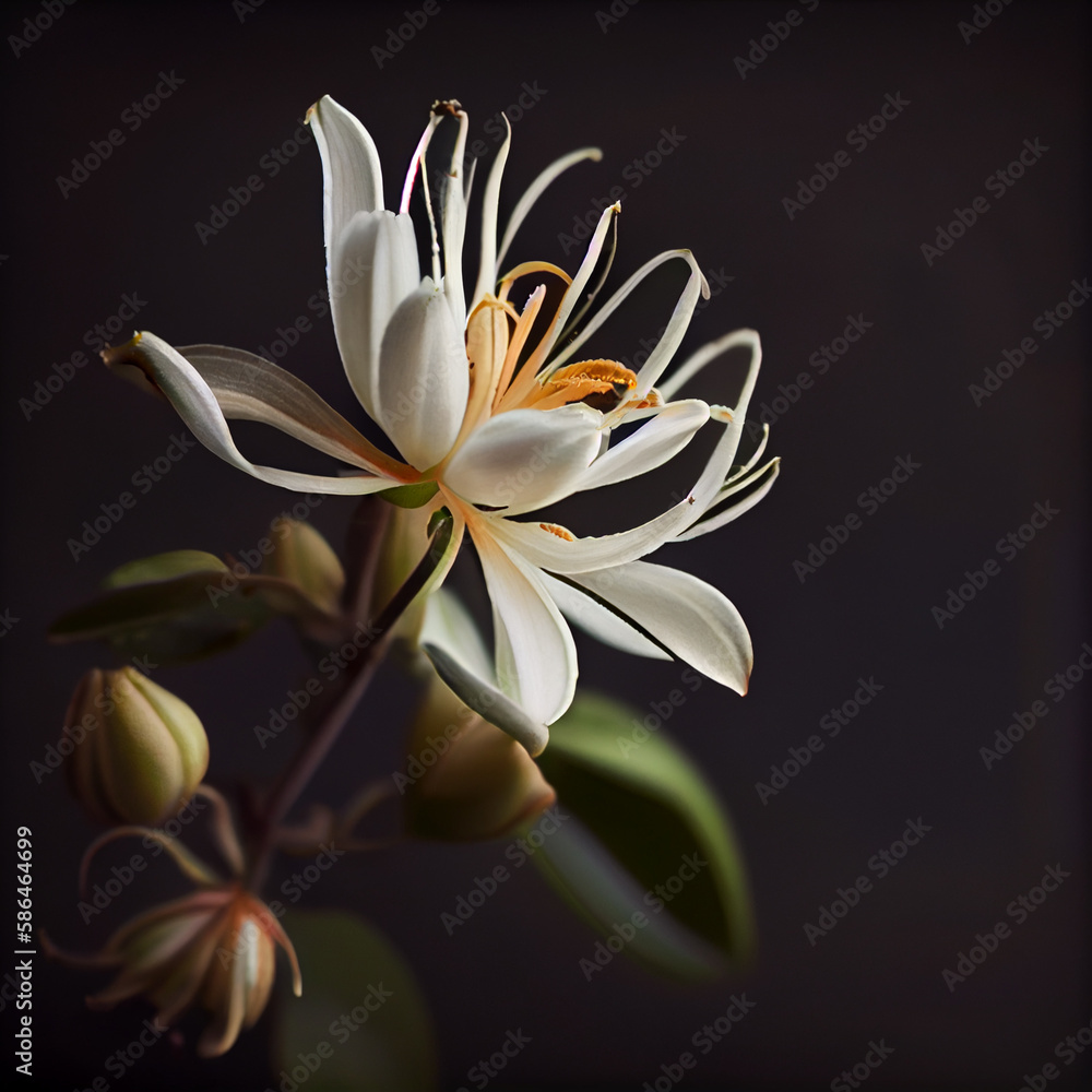 Fototapeta premium white honeysuckle flower in dark background generative ai