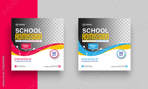 School admission social media post design template. Back to school online marketing banner layout