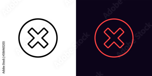 Outline cross mark icon, with editable stroke. Error sign, cancel and reject, X pictogram. Incorrect select, cancel cross mark, disapprove request, notice refuse, wrong answer and mistake.