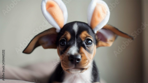 Cute baby puppy with Easter bunny ears easter costume Generative art