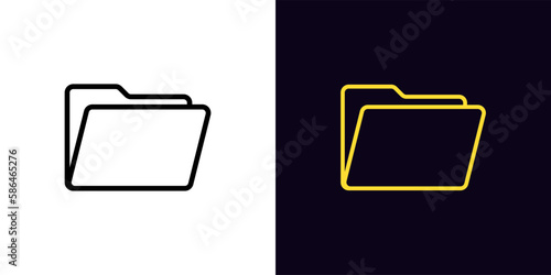 Outline folder icon, with editable stroke. File folder sign, open data directory pictogram. Computer archive, project folder, work portfolio, file and document storage, data repository.