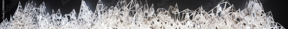 Naklejka premium The framework. Generative Ai created white paper art triangle structure. crystal like chain structure of triangles, lit from below. Extra wide format for header image. Generative AI 