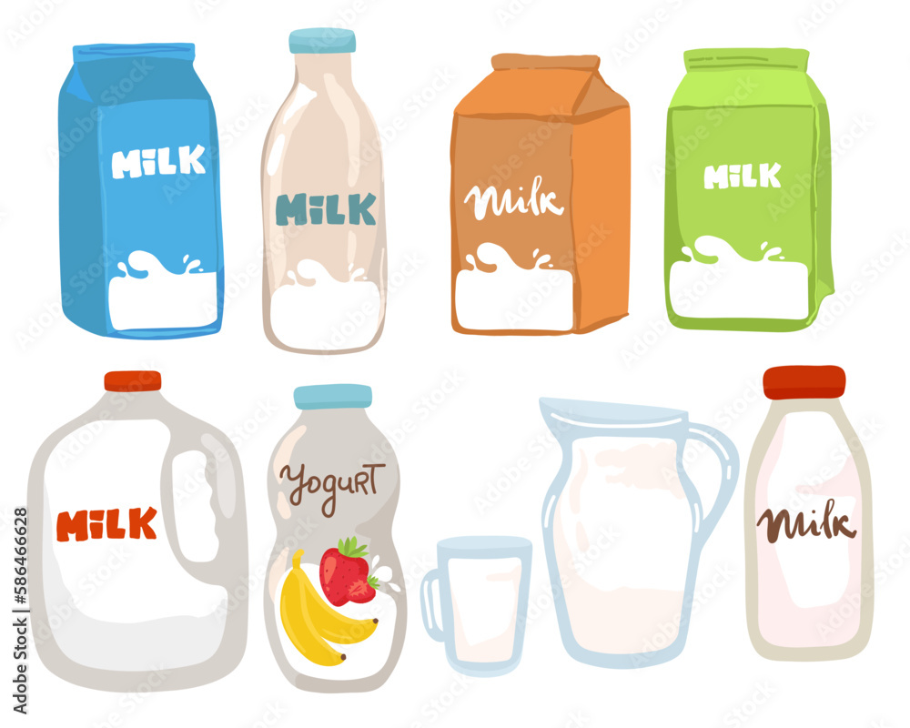 Milk boxes set Vector realistic. Collection of regular milk, oats, soy, rice and almond milk. Realistic illustration sets. Milk boxes set Vector realistic. Collection of regular milk, oats, soy, rice and almond milk. Realistic illustration sets.