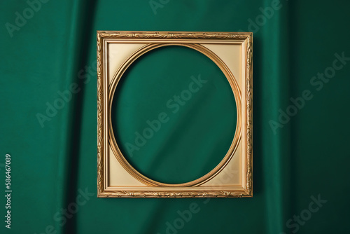 Golden frame on green background. Created with Generative AI Technology