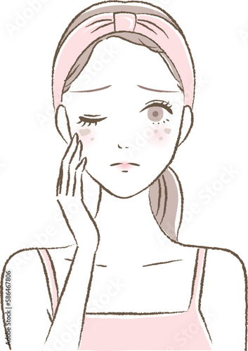 シミ・肝斑・色素沈着などの肌トラブルに悩む女性の顔のイラスト