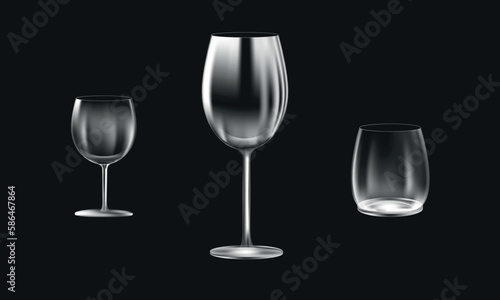 Wine, whiskey and brendy glasses vector illustration