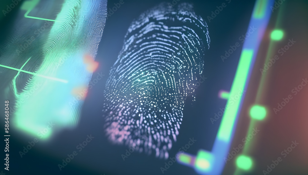 Security system with fingerprint on cyber technology neon background ...
