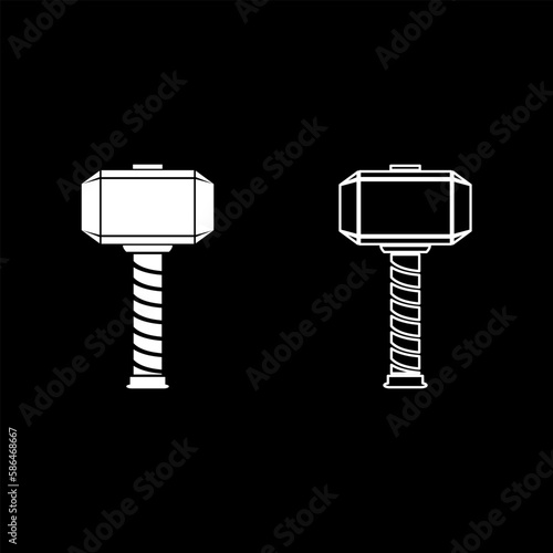 Thor's hammer Thor Mjolnir viking scandinavian mythology superhero norse weapon set icon white color vector illustration image solid fill outline contour line thin flat style photo