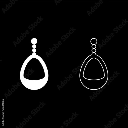 Ear-ring jewelry pendant earrings luxury bijou precious stone bijouterie adornment embellishment set icon white color vector illustration image solid fill outline contour line thin flat style