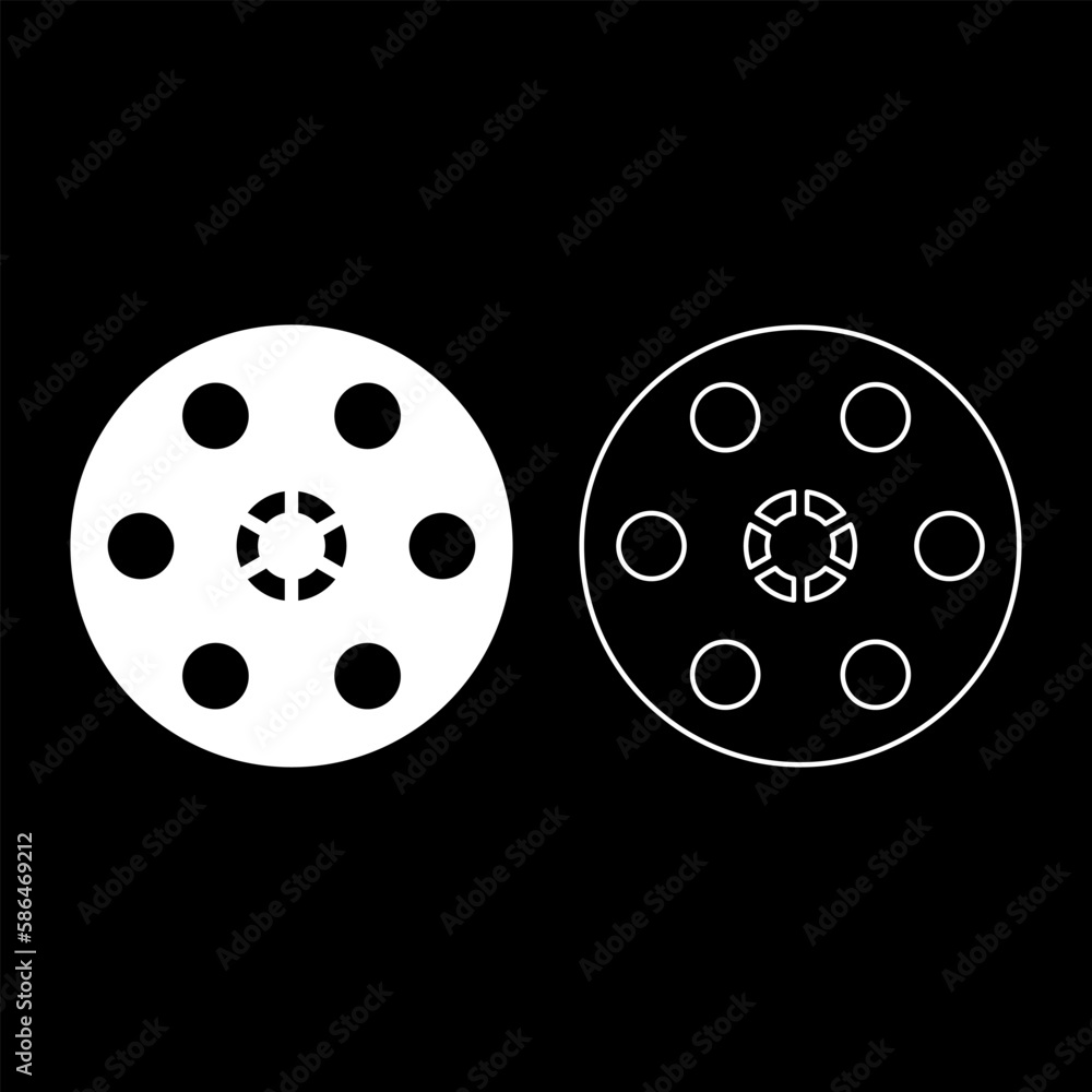 Drum of revolver russian roulette cylinder pistol handgun set icon white color vector illustration image solid fill outline contour line thin flat style Drum of revolver russian roulette cylinder pistol handgun set icon white color vector illustration image solid fill outline contour line thin flat style