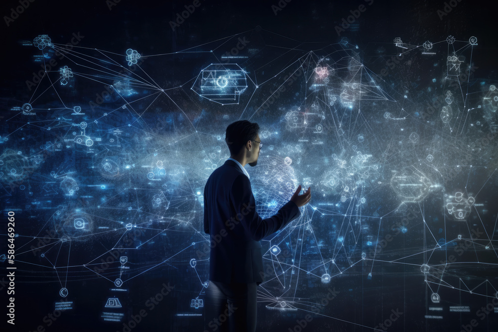 Digital, technology connection, man using a modern, innovative Computer, generative ai Digital, technology connection, man using a modern, innovative Computer, generative ai