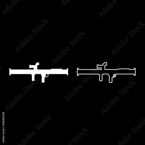 Store grenade launcher bazooka gun rocket system set icon white color vector illustration image solid fill outline contour line thin flat style