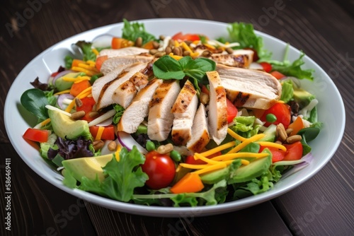 Healthy salad with fresh greens, vegetables, and lean protein. Generative AI