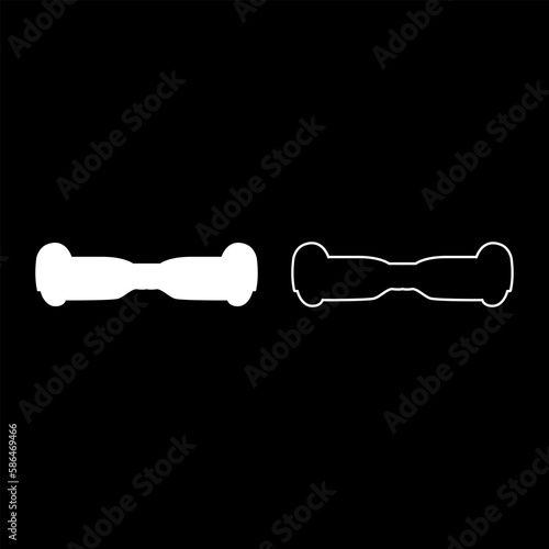 Gyro board scooter hoverboard two wheel electric self balancing eco set icon white color vector illustration image solid fill outline contour line thin flat style
