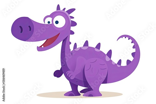A purple  dinosaur-like monster with a long neck and tail  illustrated in a friendly vector style for kids. Generative AI