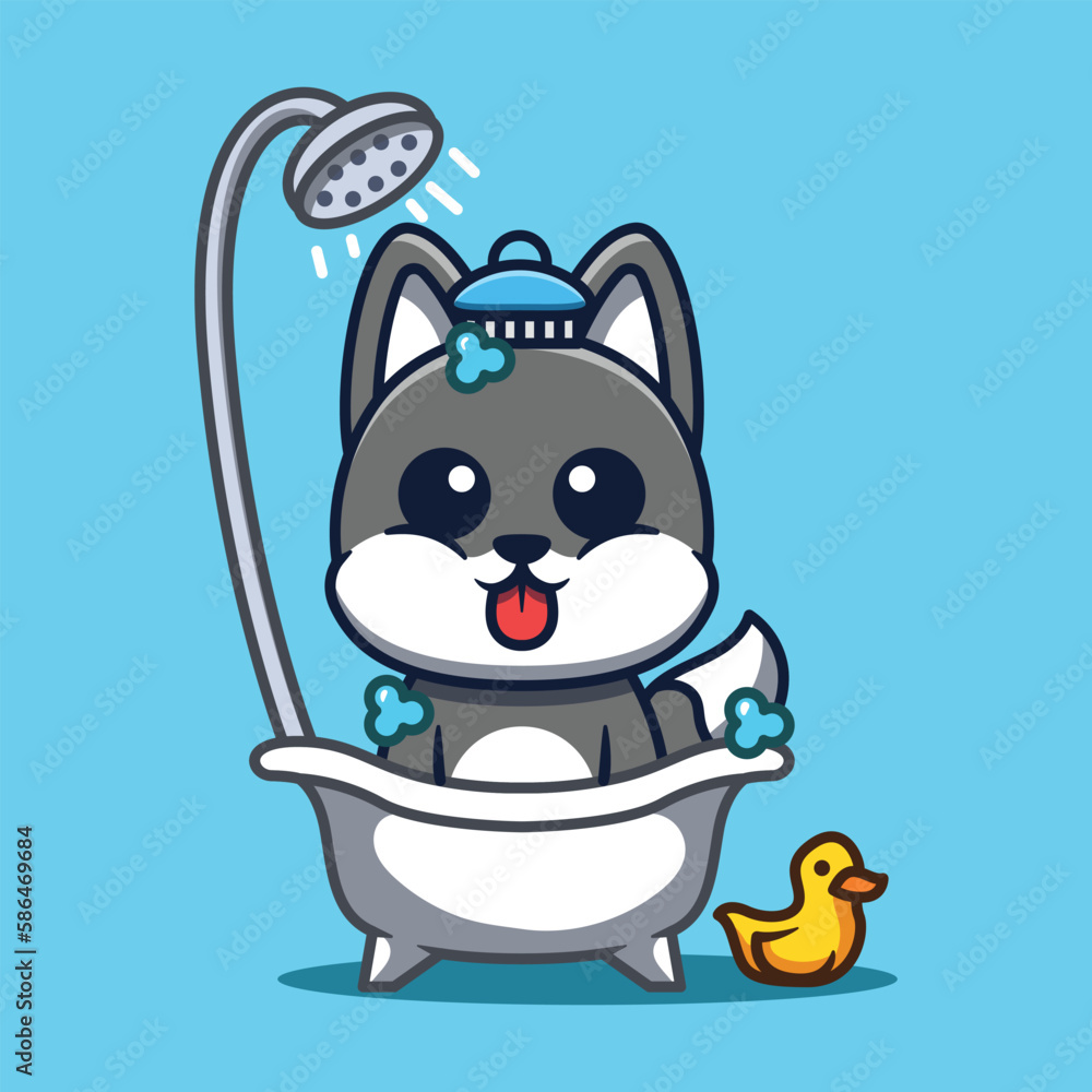 Cute dog character taking a bath in a bathtub cartoon vector illustration. Cute dog character taking a bath in a bathtub cartoon vector illustration.