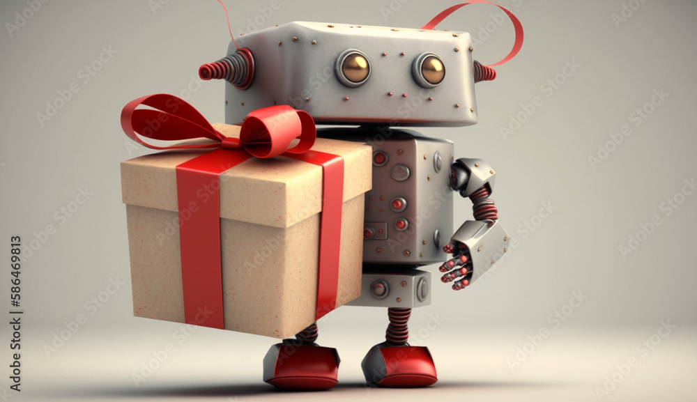 Fototapeta premium robot with a gift. Generative AI